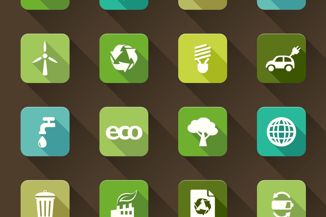 Verschiedene Icons, die in Summe gesellschaftliche Klimaneutralität ermöglichen