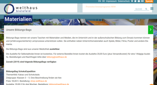 Screenshot der Bildungs-Bags des Welthaus Bielefeld