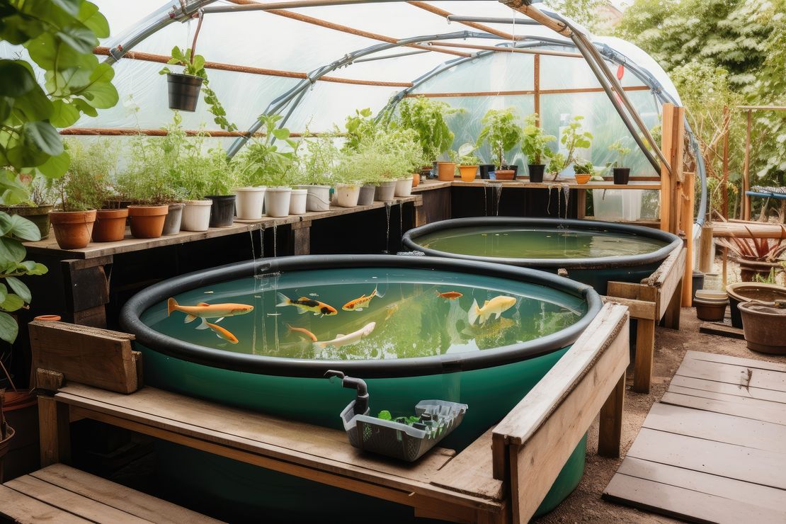 Ein kleiner Teich mit Fischen und nebenstehenden Pflanzen