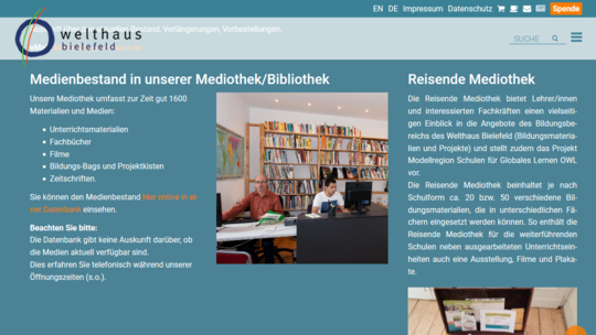 Screenshot der Mediothek/Bibliothek des Welthaus Bielefeld