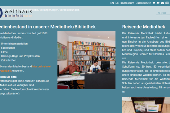 Screenshot der Mediothek/Bibliothek des Welthaus Bielefeld