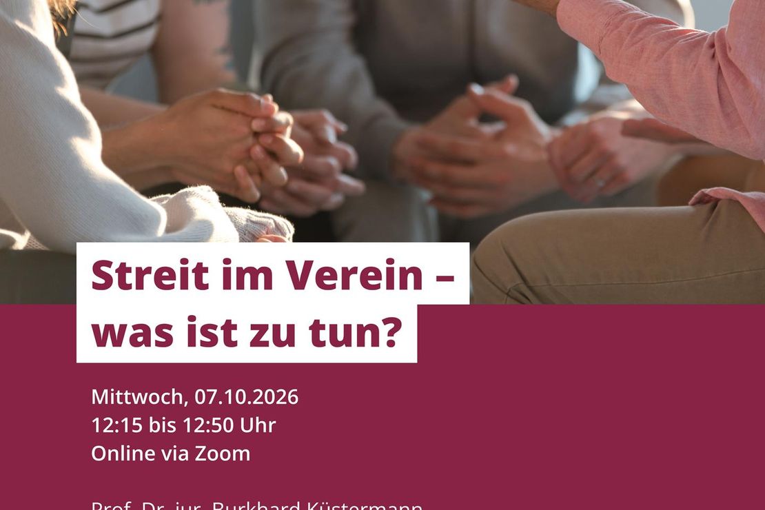 Webinar "Streit im Verein – was ist zu tun?" am 07.10.2026 um 12:15 Uhr. Online und kostenfrei.