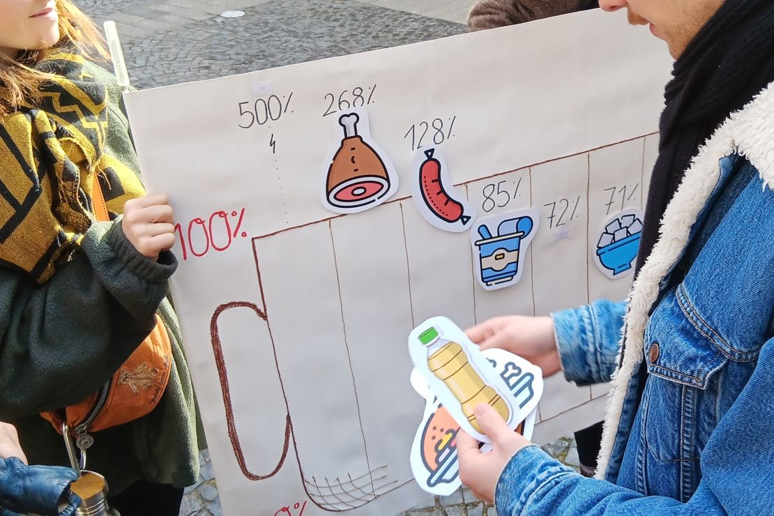 Teilnehmende am Stadtrundgang beim Quiz zum Thema Ernährungssicherheit in Münster
