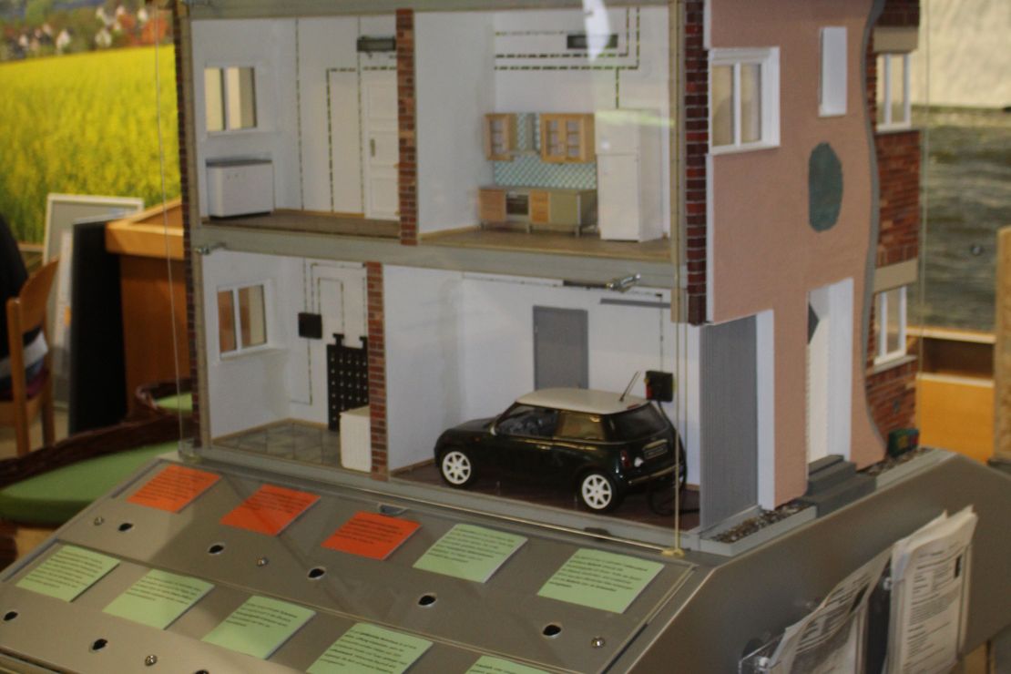 Modell von einem Haus mit Möglichkeiten zur Energieeinsparung