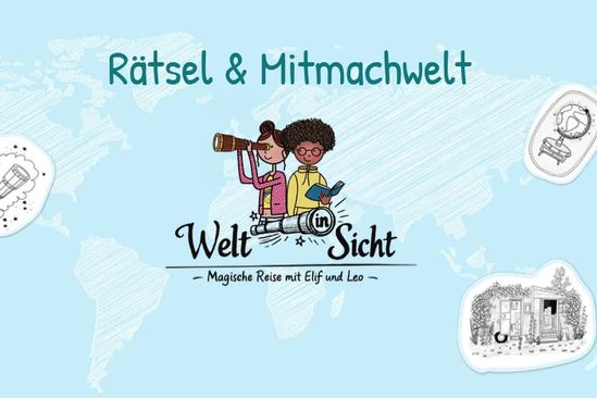 Elif und Leo mit Bauwagen, Fernrohr und Globus