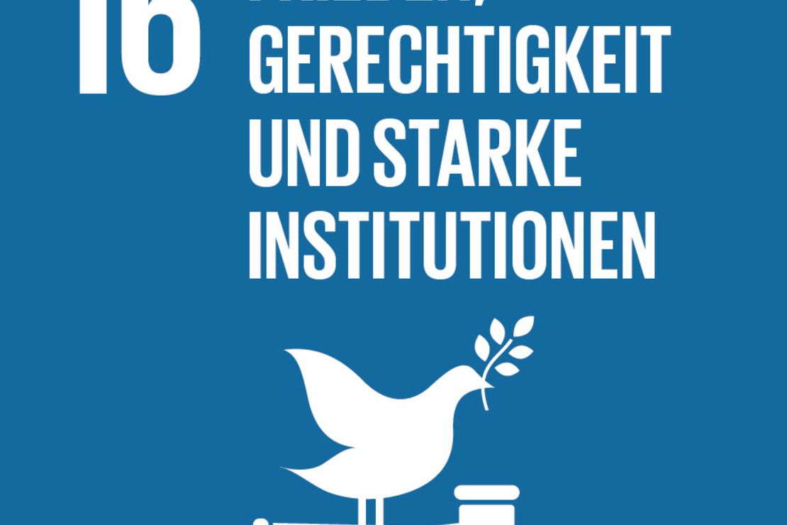 Symbol des Nachhaltigkeitsziels Nr.16 Frieden, Gerechtigkeit und starke Institutionen