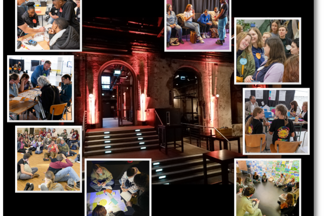 Auf der Foto-Collage sind der Tagungsort - die Kompressorenhalle zu sehen und einige Situationen aus Workshops.