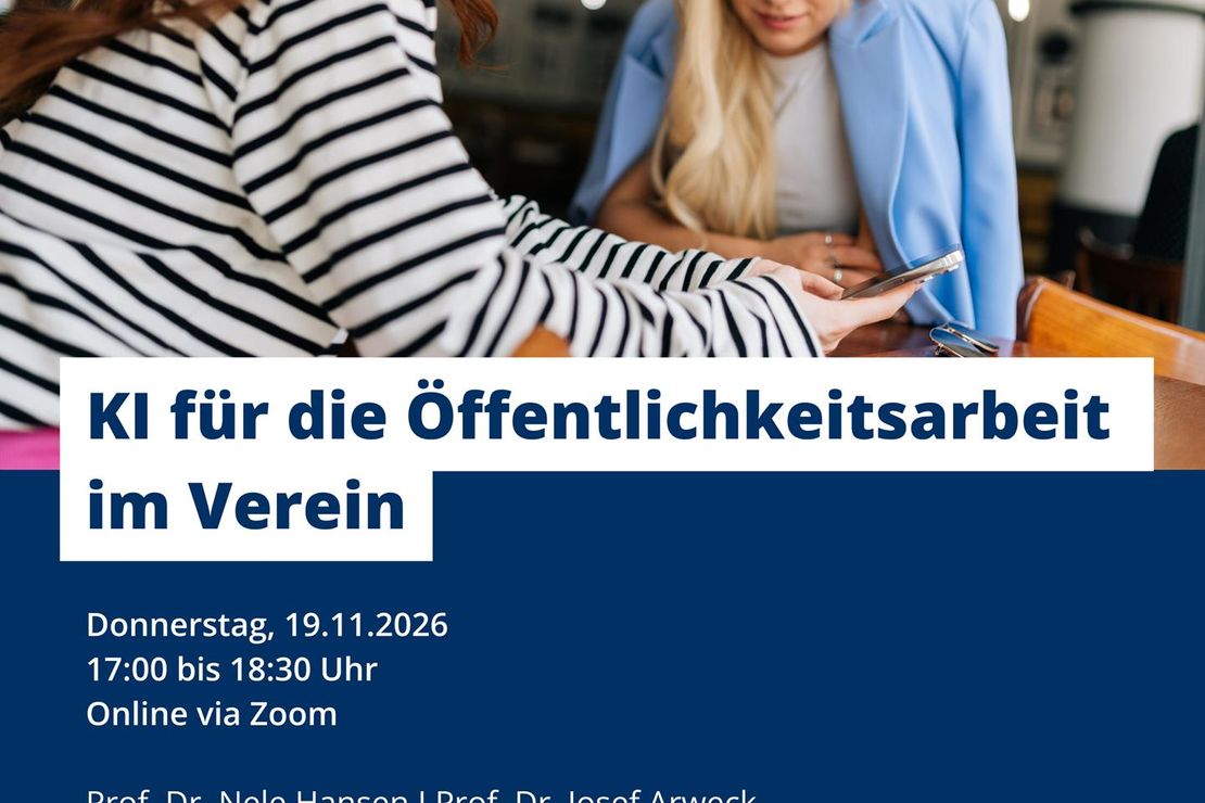 Online-Workshop "KI im Ehrenamt: KI für die Öffentlichkeitsarbeit im Verein" am 19.11.2026 um 17:00 Uhr. Online und kostenfrei.
