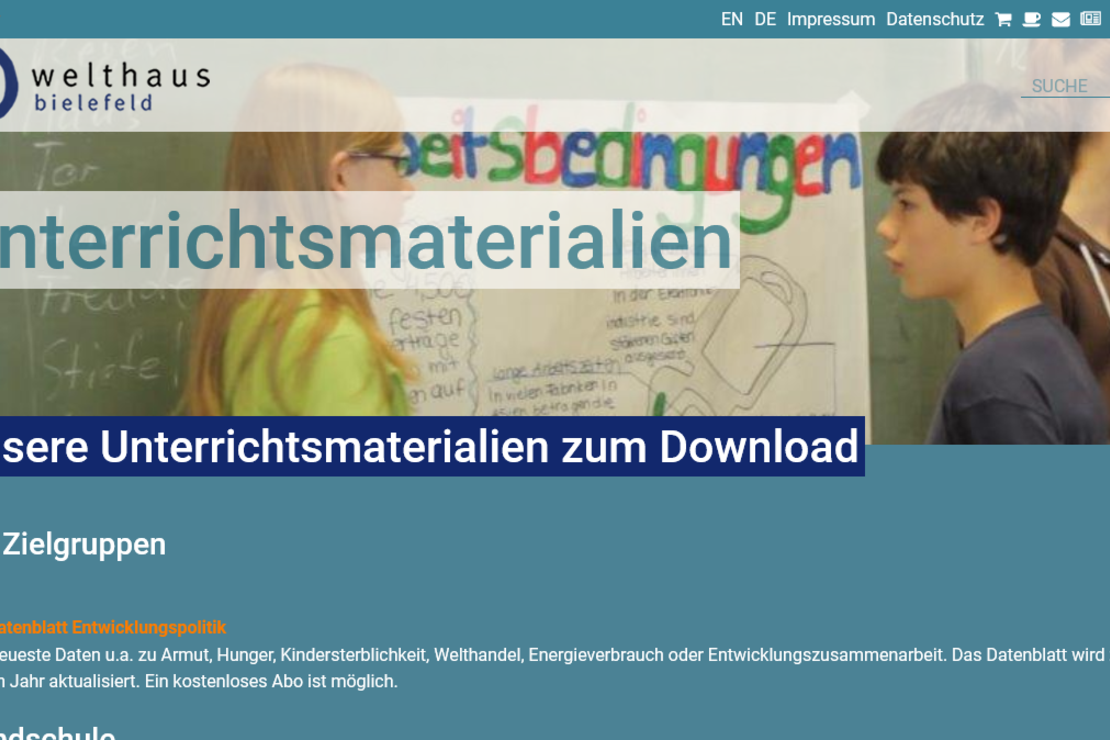 Screenshot der Unterrichtsmaterialien des Welthaus Bielefeld
