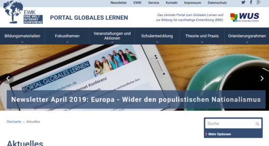 Screenshot der Startseite des Portals Globales Lernen