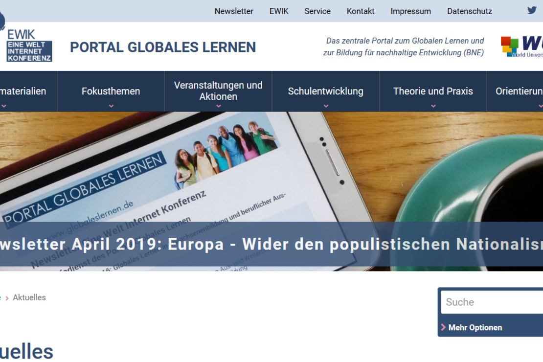 Startseite des Portals Globales Lernen Screenshot der Startseite des Portals Globales Lernen