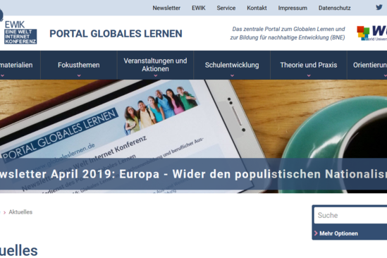 Screenshot der Startseite des Portals Globales Lernen
